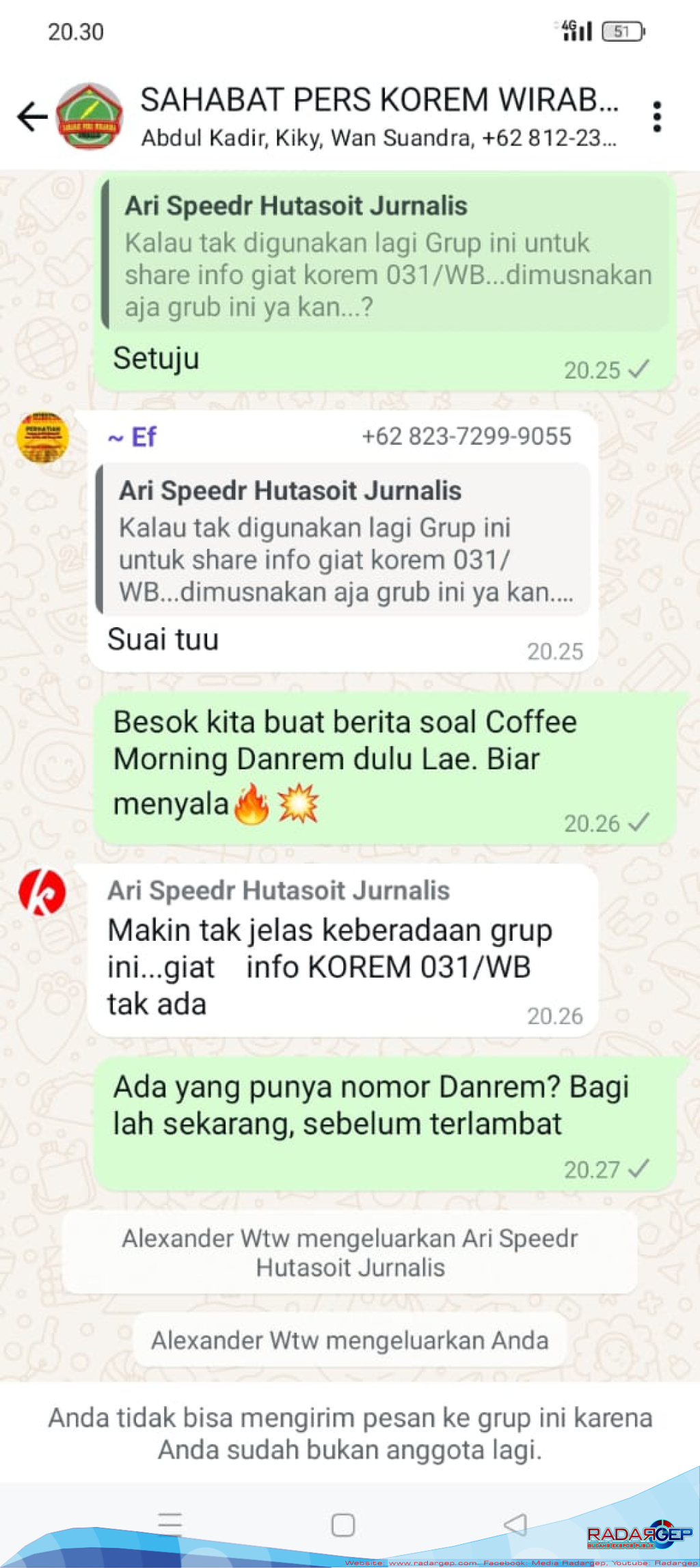 Admin Grup WA SAHABAT PERS KOREM 031/WB Riau, Kembali Bikin Ulah dengan Mengeluarkan Sejumlah Jurnalis